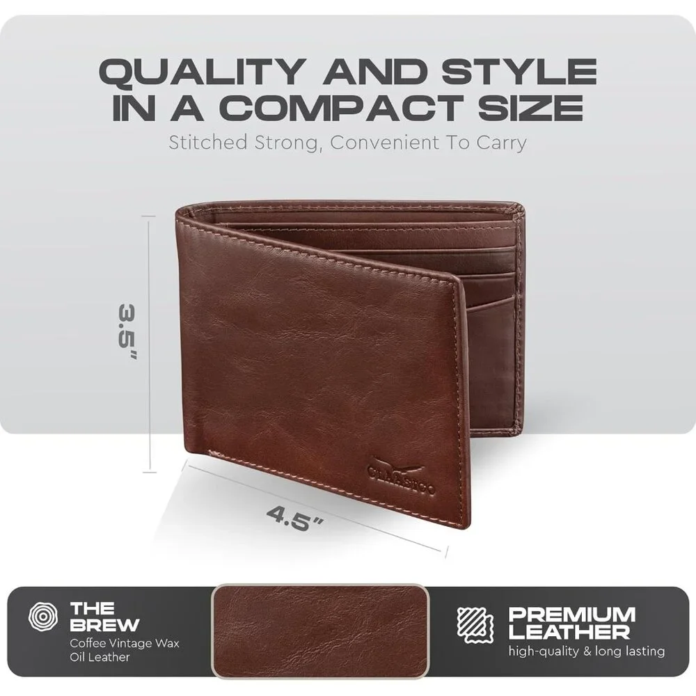 Men’s - Genuine Leather Slim Bifold RFID Wallet - Gift for Men Packed